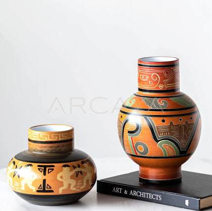 Vintage Chinese Hand Painted Totem Ceramic Vase - scene