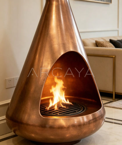 Bronze Water Drop Floor Fireplace - scene