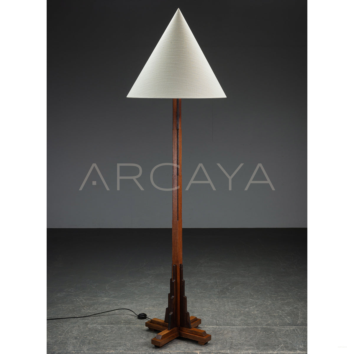 Natural Wood Triangle Floor Lamp in detail