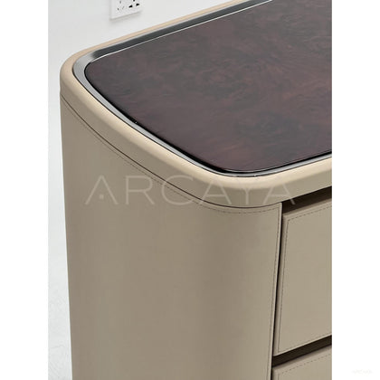 Nappa Leather Curved Milk Coffee Sideboard - scene