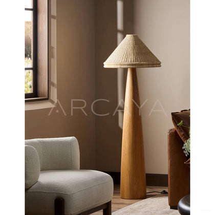 Natural Wood Cone Floor Lamp - scene