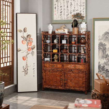 Bamboo Woven Curio Bookcase - scene