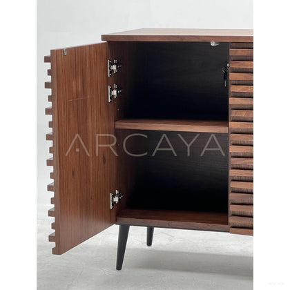 Mid Century Walnut Louver Multi Drawer Entryway Cabinet - scene