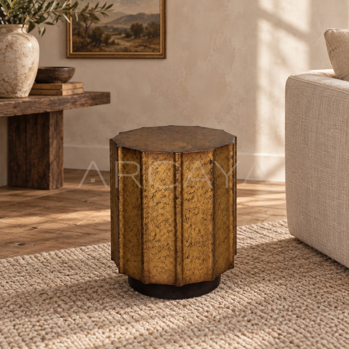 Patina Metal Side Table in detail