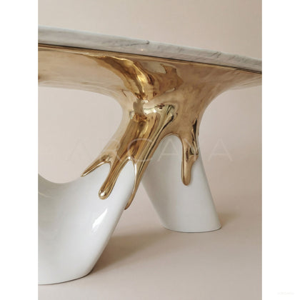 Flowing Gold Leg White Marble Table - scene