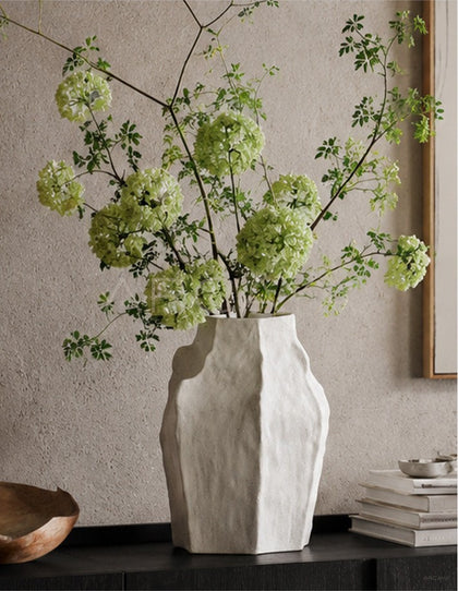 Hand Pinched Angular Plain White Vase - scene