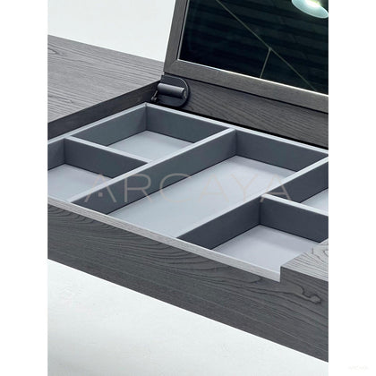 Black Oak Flip Mirror Vanity Desk Cabinet - scene