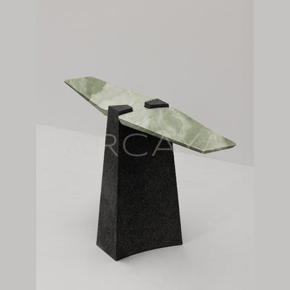 Exhuma Cast Metal Volcanic Stone Console Table - scene