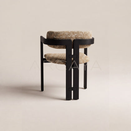 Black Solid Wood Textured Fabric Dining Armchair - main