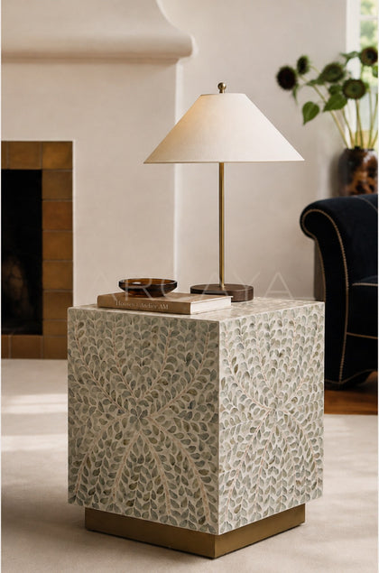 Handmade Shell Inlay Corner Side Table - scene