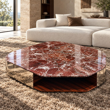 Rosso Red Natural Marble Coffee Table - scene