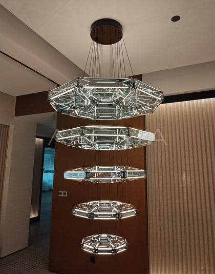 Octagonal Prism Halo Five Ring Pendant Light 80723 - scene