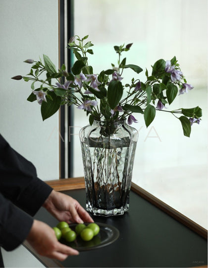 Smoked Grey Ribbed Glass Vase - scene