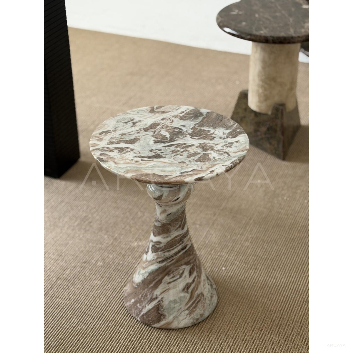 Natural Veined Marble Side Table in detail