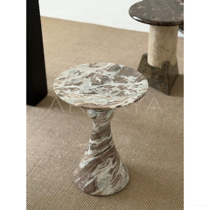 Natural Veined Marble Side Table - scene