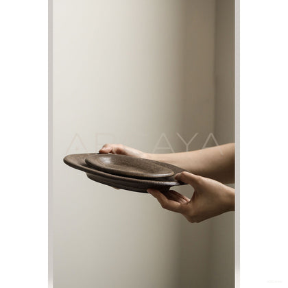 Amu Collab Brown Sand Glaze Oval Stoneware Plate - scene