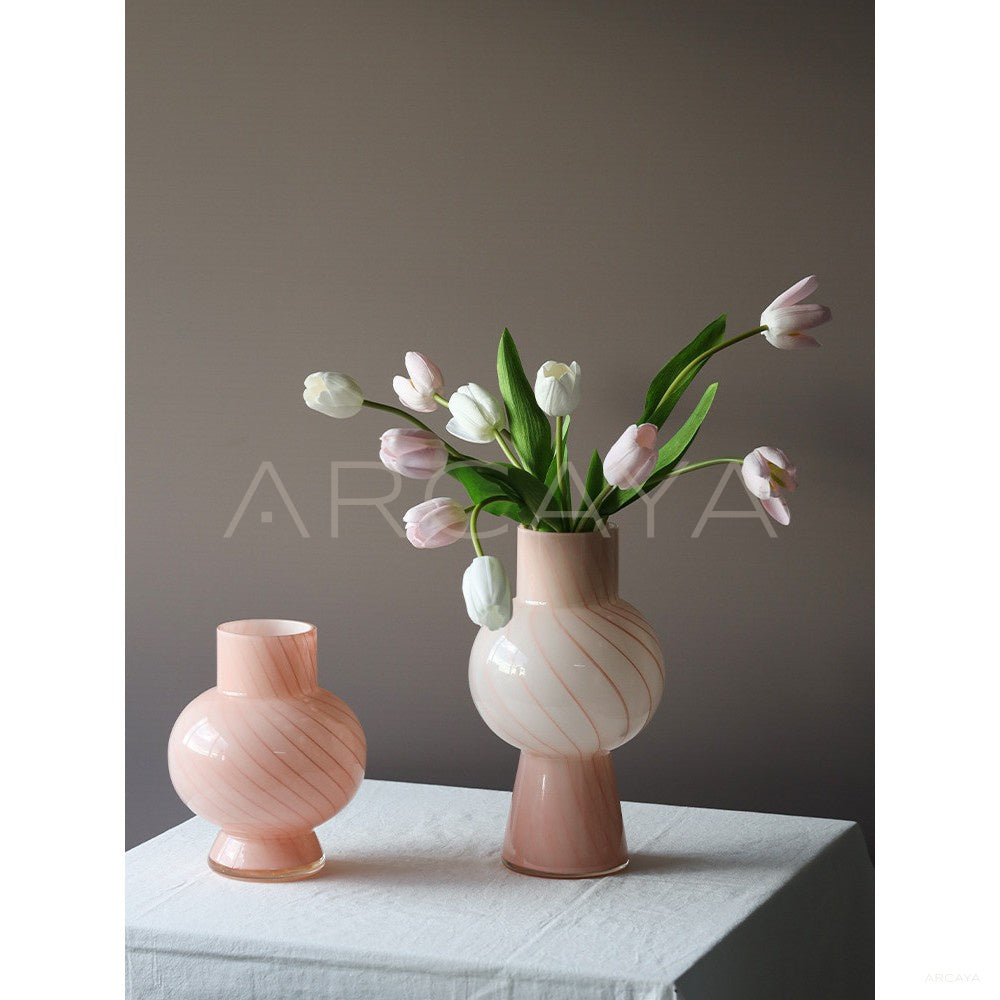 Pink Gourd Tulip Glass Vase in detail