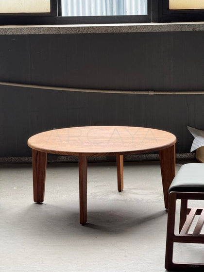 Burmese Teak Round Sofa Coffee Table Set - detail