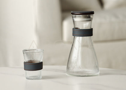 Ribbed Clear Glass Decanter Set - scene