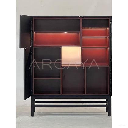 New Chinese Black Solid Wood Multi Compartment Tall Cabinet - scene
