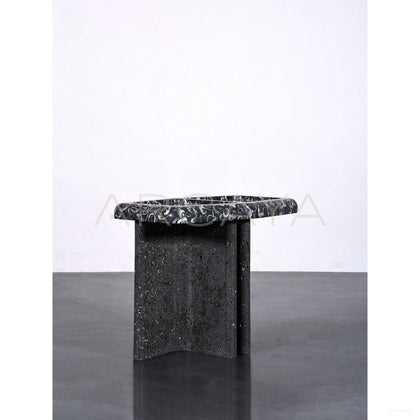 Fossil Pattern Stone Side Table - scene