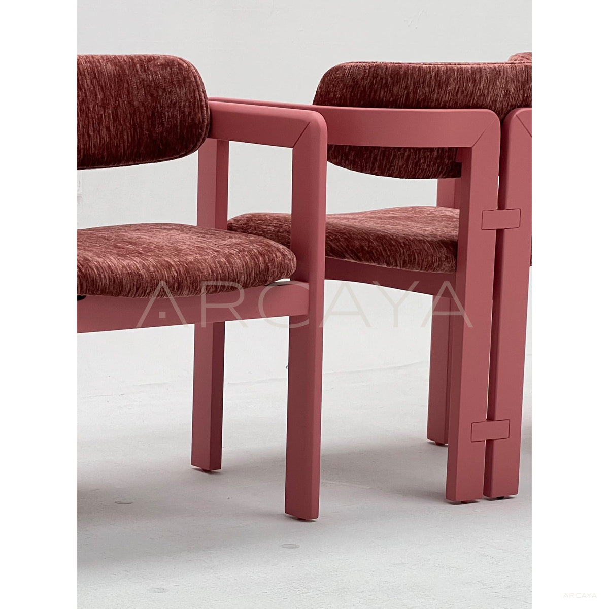 Bean Pink Solid Wood Chenille Dining Armchair in detail