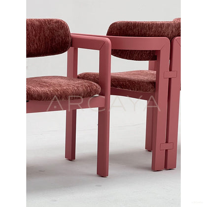 Bean Pink Solid Wood Chenille Dining Armchair - scene