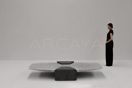 Exhuma Cast Metal Volcanic Stone Coffee Table - scene