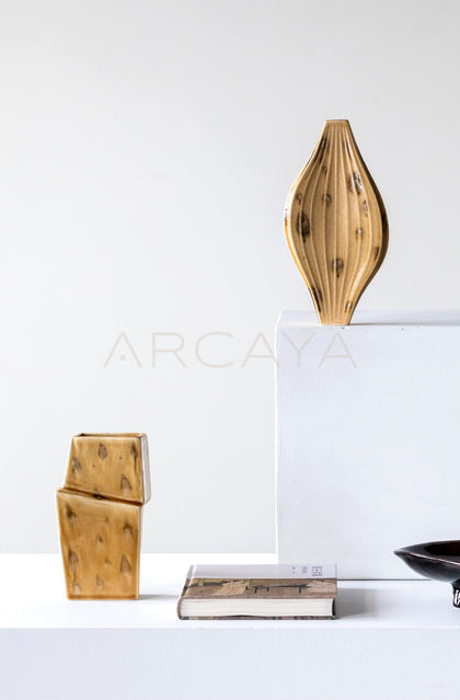Vintage Ochre Irregular Ceramic Vase - scene