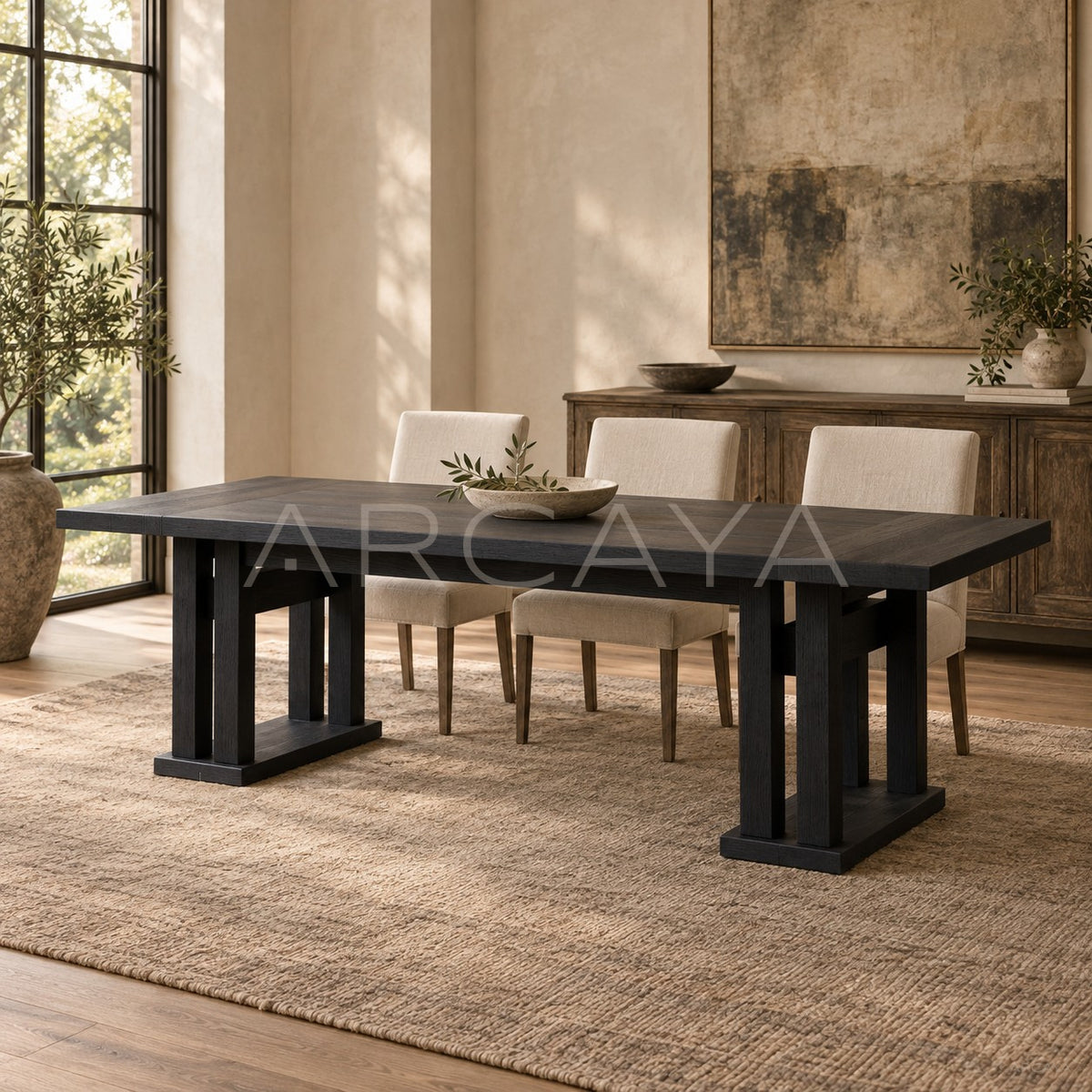 Quiet Matte Black Oak Dining Table in detail