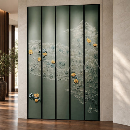 Oriental Embroidered Hotel Upholstered Screen - main