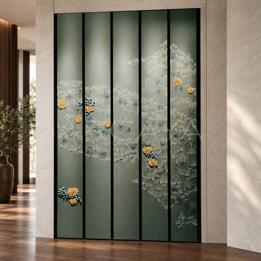 Oriental Embroidered Hotel Upholstered Screen - main
