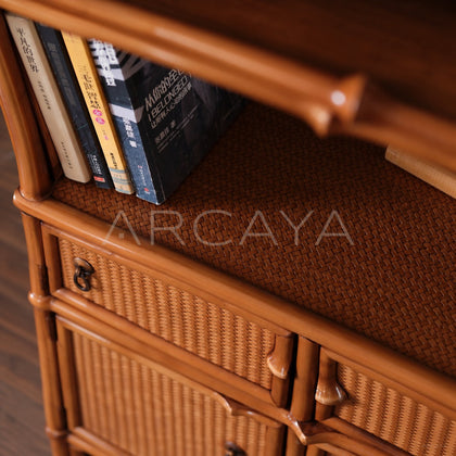 Double Door Bamboo Woven Bookshelf Cabinet - scene