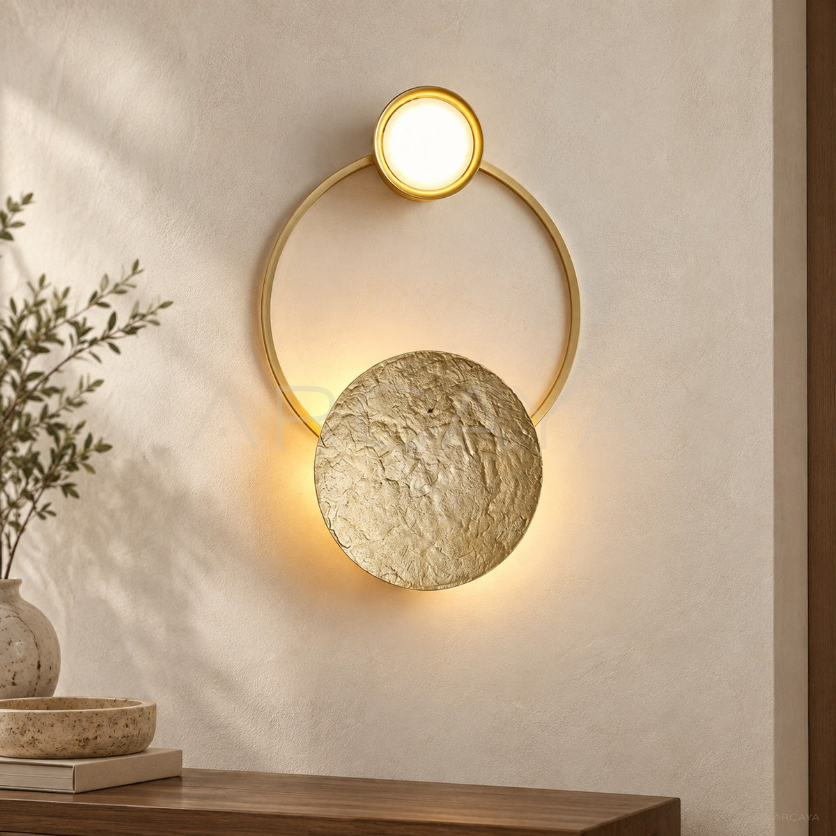 Gold Ring Textured Disc Ring Wall Light 10213 - main