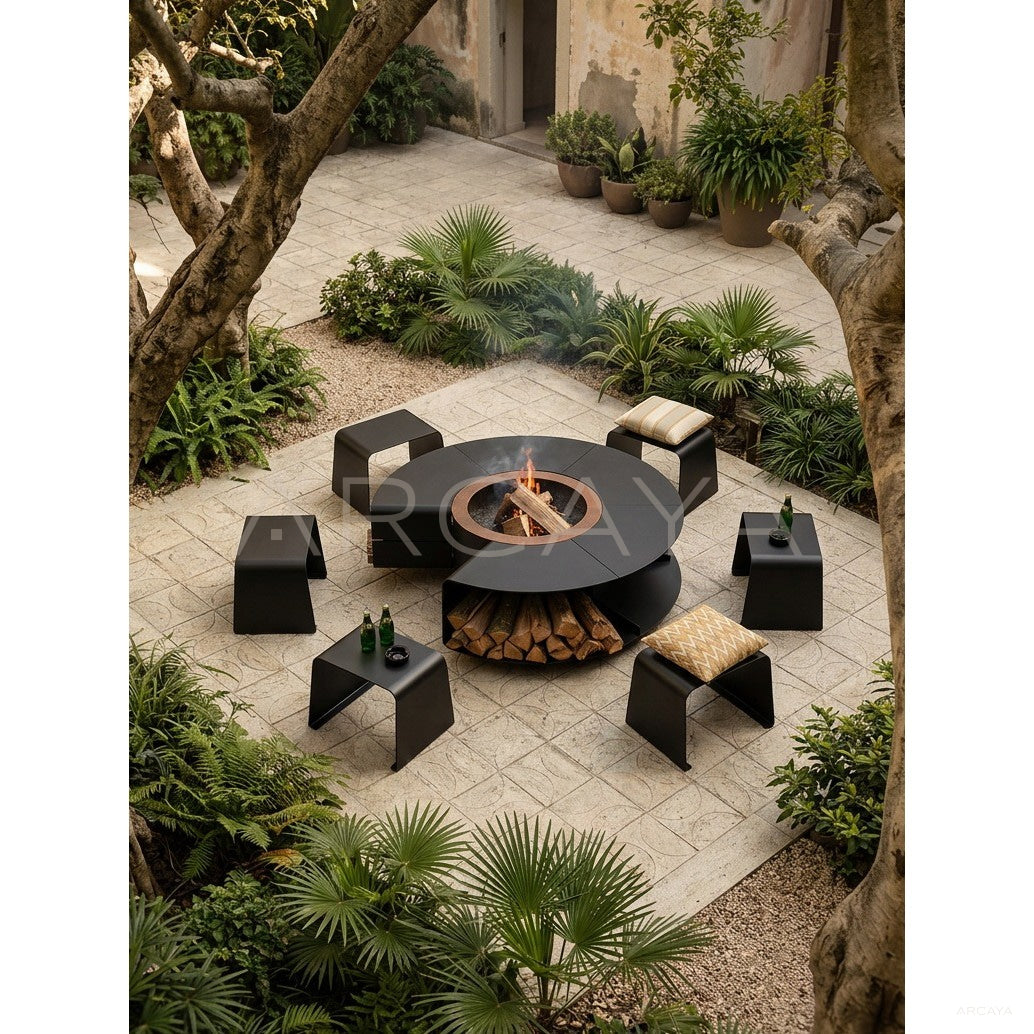 Outdoor Garden Fire Pit Matte Black in detail