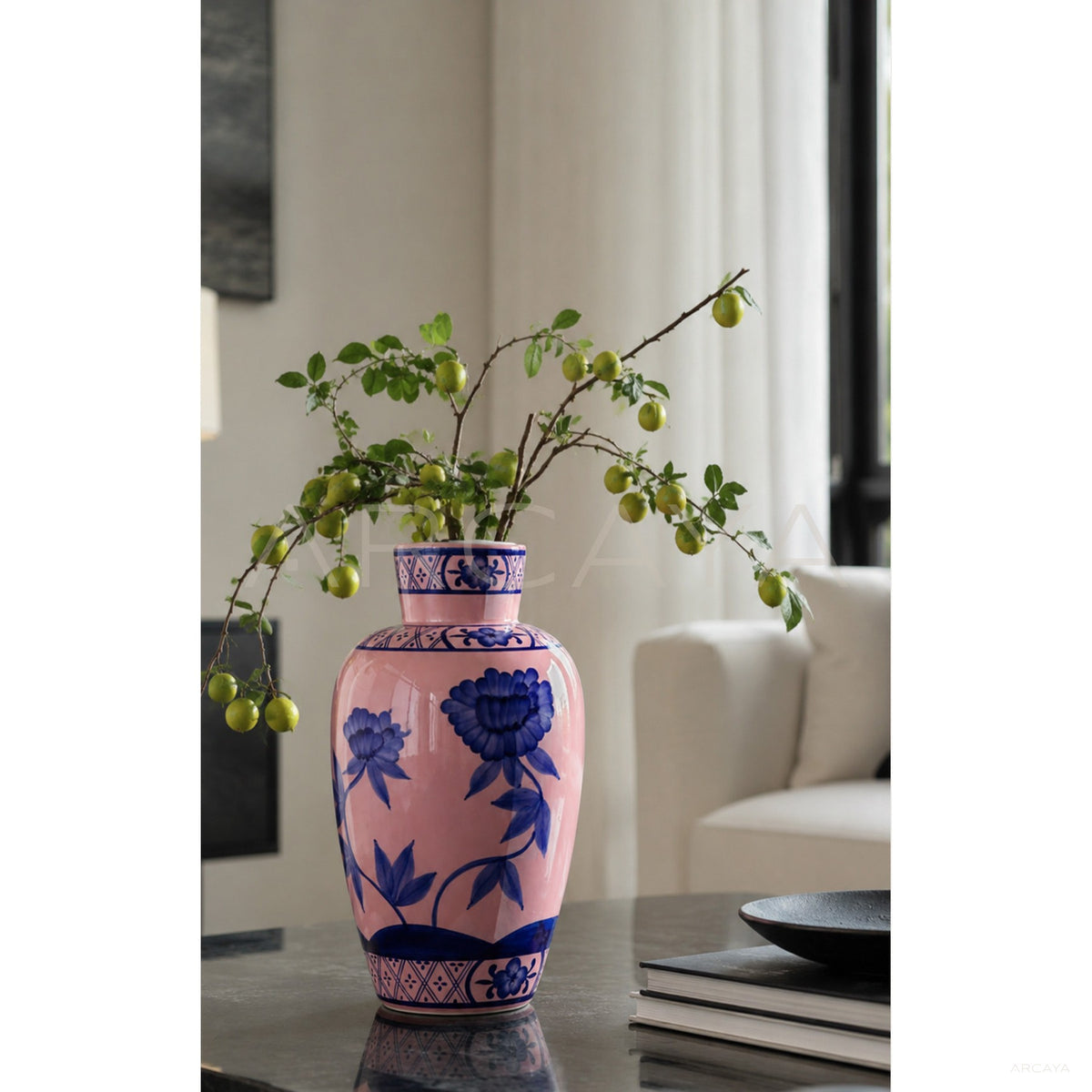 Hand Painted Blue White Ceramic Vase Boxi in detail