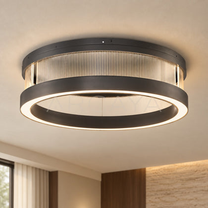 Black Frame Ribbed Glass Ring Ceiling Light 97077 - main