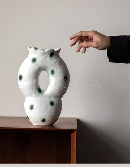 Dadan Hand Pinched Hollow Green Dot Vase - scene