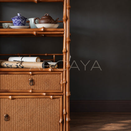 Double Door Bamboo Woven Bookshelf Cabinet - scene