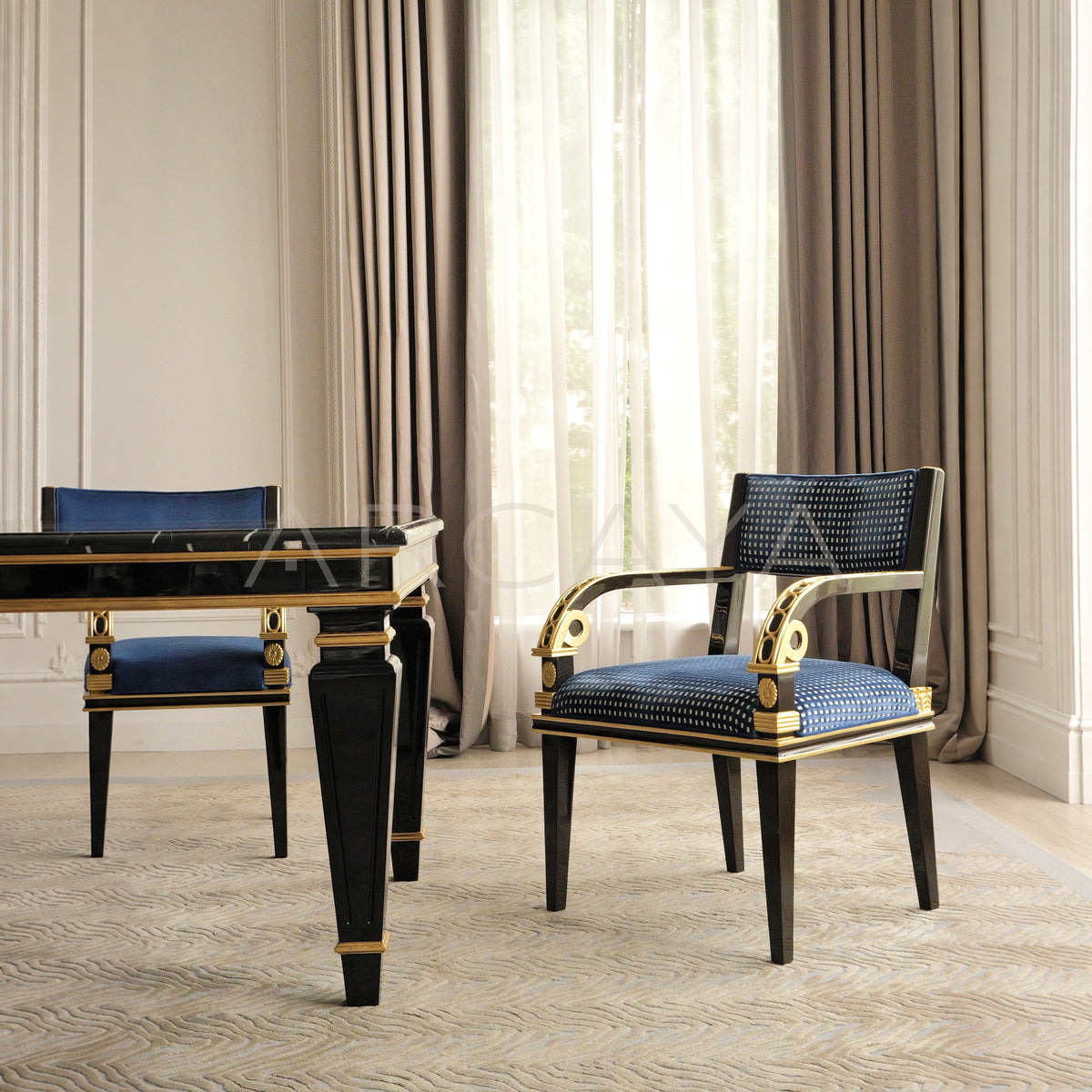 Royal Blue Gilded French Dining Set — Dining Chair - main