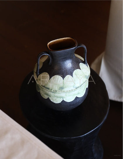 Dadan Double Ear Hand Painted Art Vase - scene