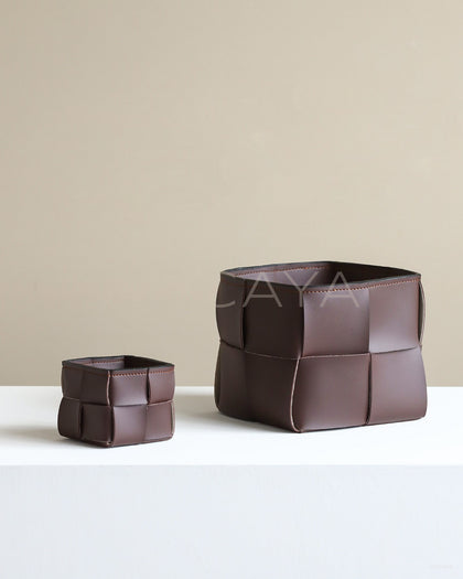 Woven Leather Storage Basket Desktop - scene