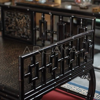 Carved Purple Bamboo Luohan Daybed - detail