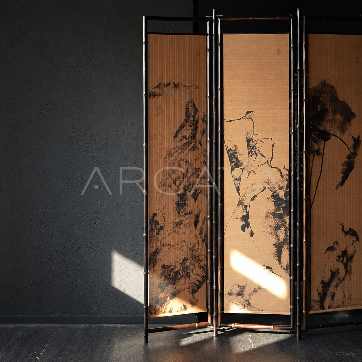 Purple Bamboo Calligraphy Double Sided Screen - main