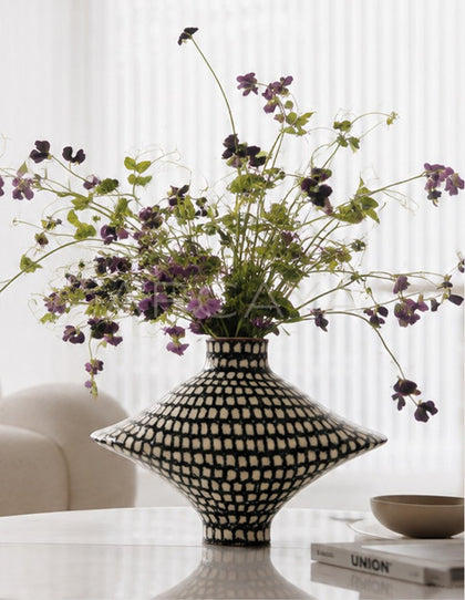 Dadan Dark Green Checkered Ceramic Vase - scene