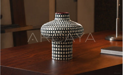 Dadan Black White Plaid Ceramic Vase - scene