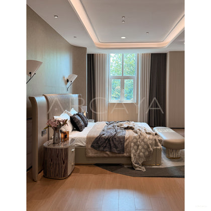 Wide Headboard Queen Bed - scene