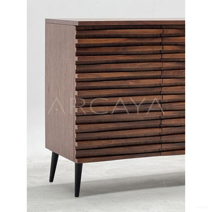 Mid Century Walnut Louver Multi Drawer Entryway Cabinet - scene