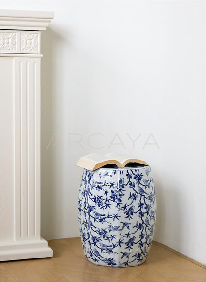 New Chinese Blue White Birds Ceramic Drum Stool - scene