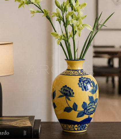 New Chinese Yellow Blue White Ceramic Vase - scene